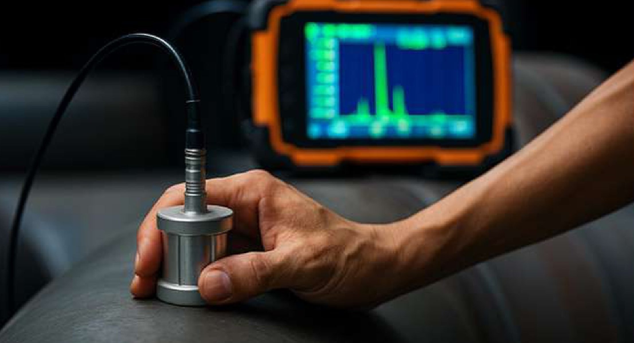 Ultraschallprüfung mit Prüfkopf und Messgerät
